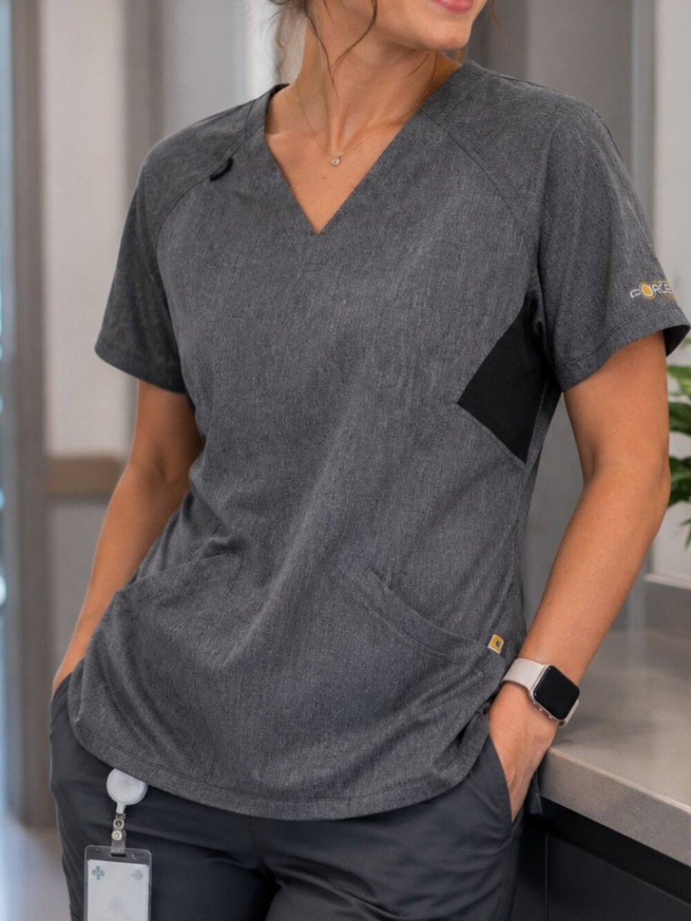 Carhartt Force Scrub Top Small Gray V-Neck Utility Pockets